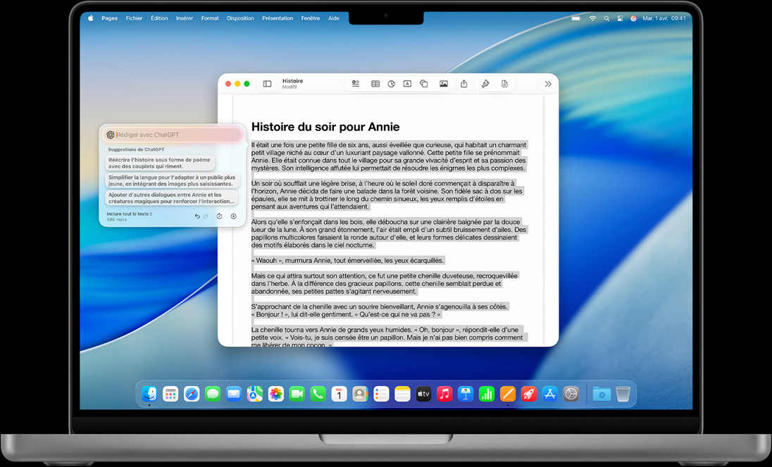 L’option Rédiger dans la fonctionnalité Outils d’écriture est affichée sur un MacBook