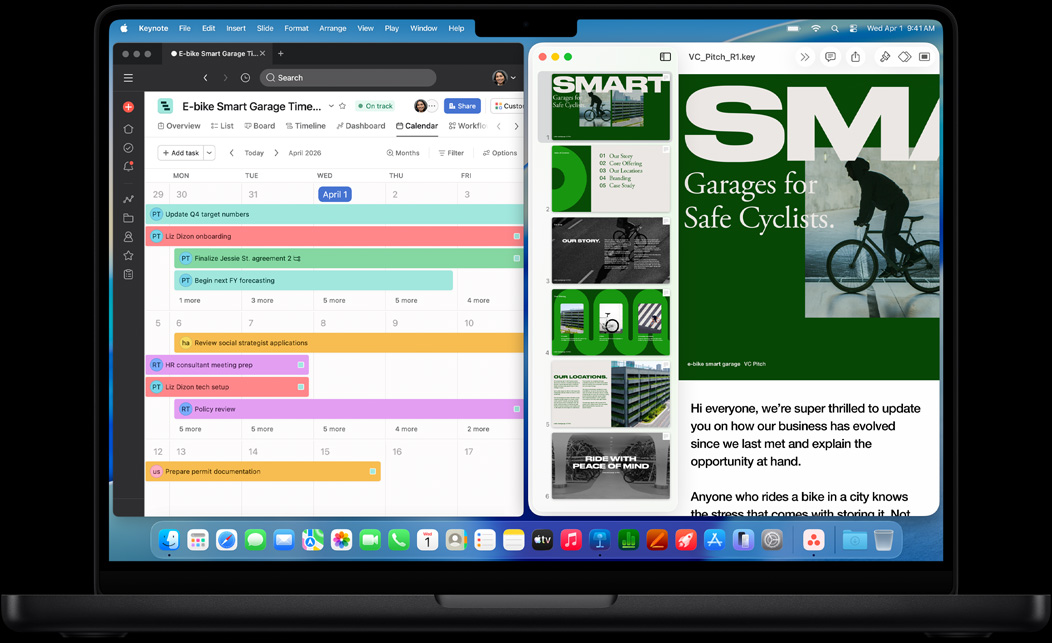 Screen of MacBook Pro showing Asana and Keynote