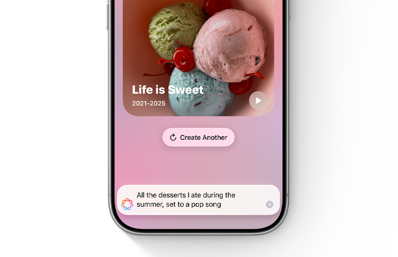 Das Titelbild eines neuen individuellen Rückblicks, basierend auf der im Textfeld eingegebenen Beschreibung in der Fotos App