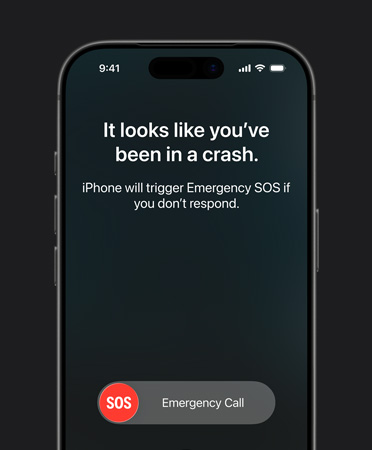 iPhone 17 Pro, predná vonkajšia strana, zaoblené rohy, používanie funkcie Detekcia nehôd