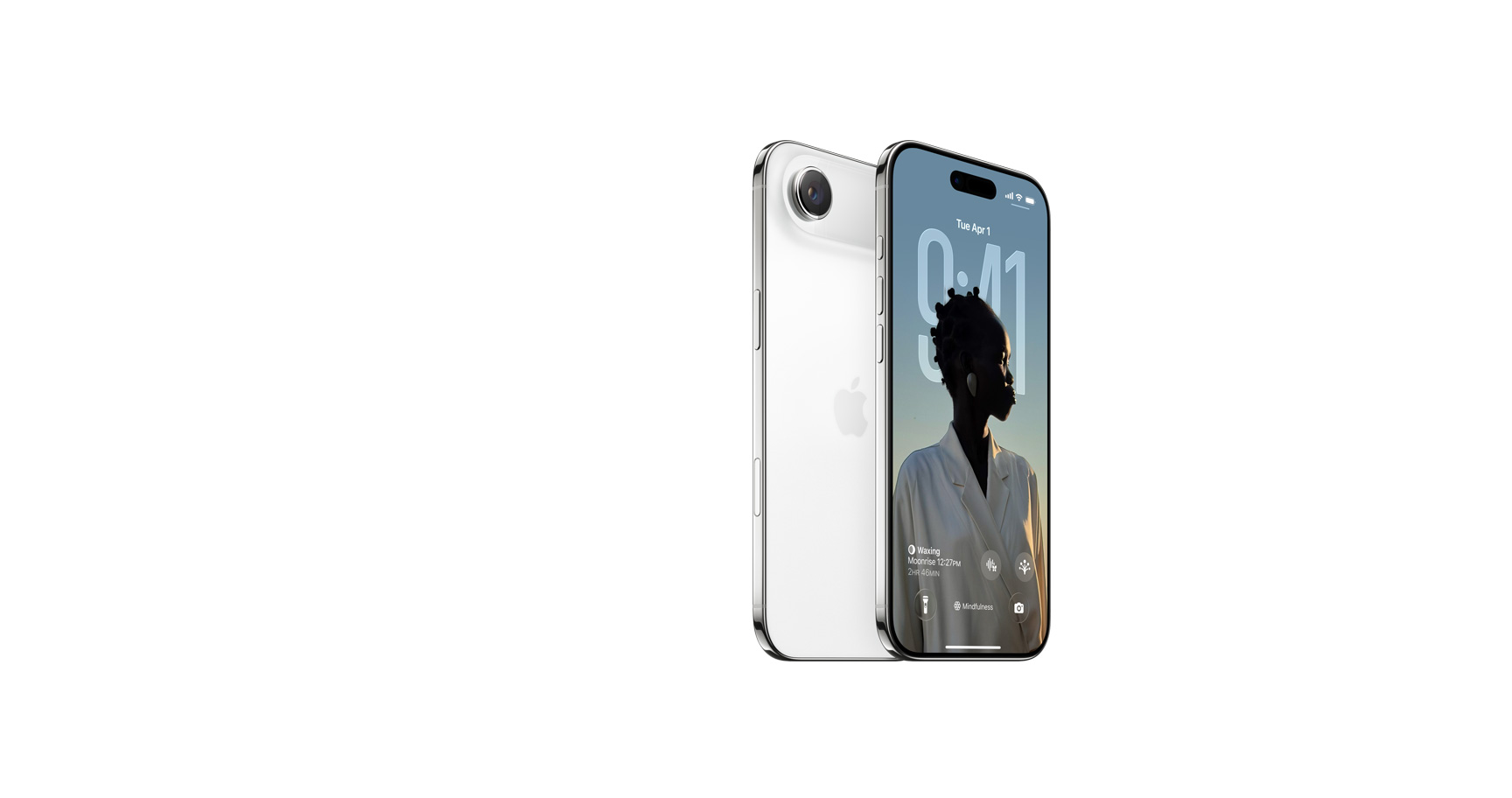 iPhone Air, Back and front exterior overlapping, cloud white color, Fusion camera system in raised plateau back exterior, dynamic island