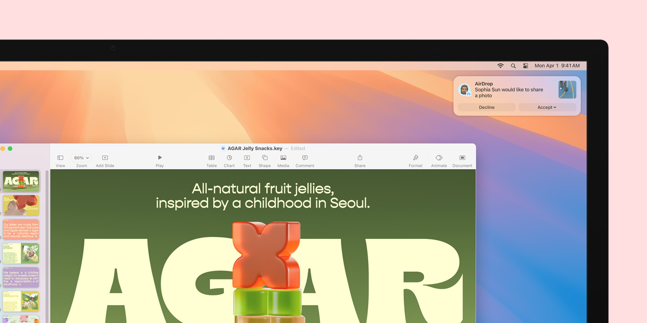 Vue rapprochée d’un écran, démontrant la fonctionnalité de réception sans fil d’une photo avec AirDrop