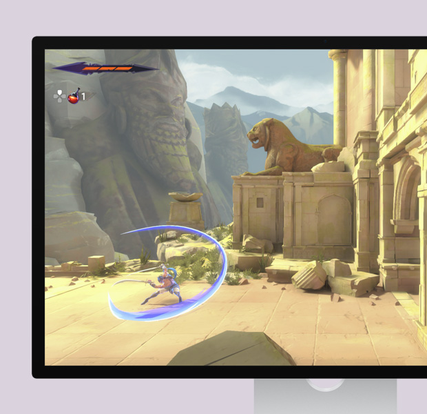 شاشة تعرض لعبة Prince&nbsp;of&nbsp;Persia:&nbsp;The&nbsp;Lost&nbsp;Crown أثناء اللعب مباشرة