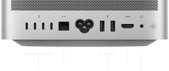 Mac Studio 的背面圖，展示背面連接埠