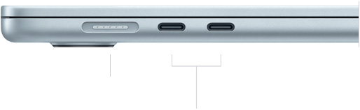 MacBook&nbsp;Air, closed, left side, showing MagSafe and two Thunderbolt ports